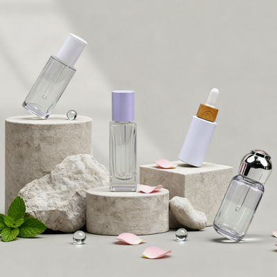 Contagotas de vidro canelado liso 20/410 com cabeça de borracha e rosca de plástico para óleo essencial